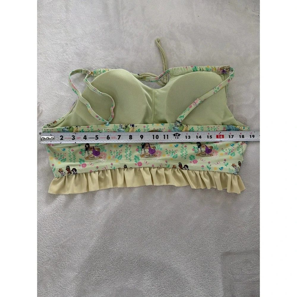 Disney Hot Topic Princess Floral Ruffle High Waisted Bikini Set Green Yellow